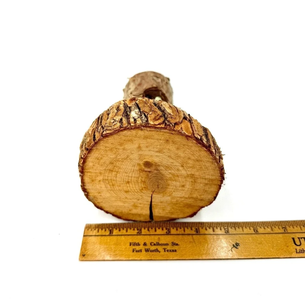 Handmade Natural Wood Tree Trunk Figurine with‎ Miniature Caterpillar Whimsical